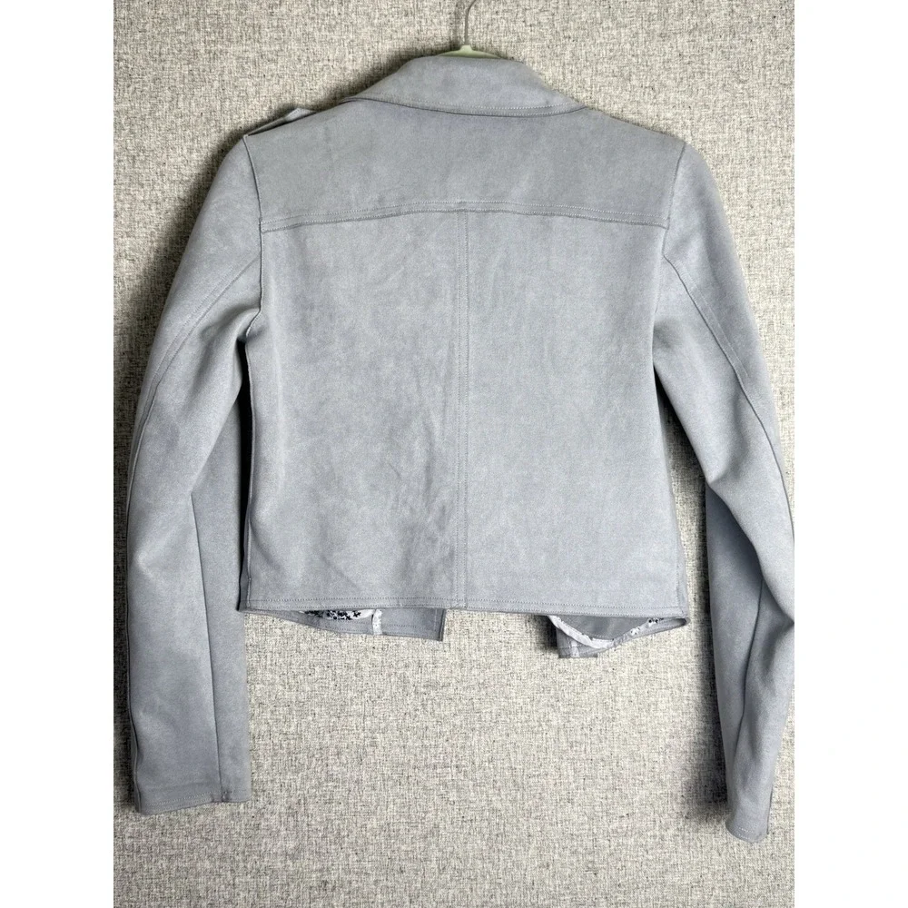 Anthropologie Women's Faux Suede Blue Expressway Moto‎ Cropped Open Jacket XS